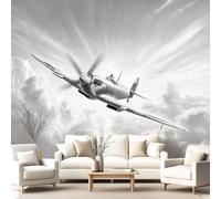 Générique Papier Peint Panoramique Militaire Avion Nuage Gris intissé Murale Beige pour Salon Chambre d'enfants restaurant Décoration Murale Poster, 350 x 256 cm(L x H)