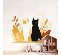 Générique Papier Peint Panoramique Minimaliste Boho Animaux Poster Mural, Chats Prairie Papier Peint Intissé Salon Chambre d'Enfant Chambre Canapé TV Fond Décoration - 350 x 256 cm