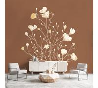Générique Papier Peint Panoramique Minimaliste Botanique Moderne Papier Peint Intissé Fleur Grandes Murales Poster pour Salon, Chambre Adultes et enfants, Étude, 300 x 210 cm