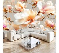 Générique Papier Peint Panoramique Minimaliste Magnolia Peinture Huile Branches Camel, Poster Mural Géant Intissé, Tapisserie pour Décoration Salon et Chambre d'Enfants 200 x 140 cm