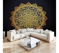 Générique Papier Peint Panoramique Minimaliste Mandala Fleurs Décoration Murale Pour Chambre, Poster Géant Papier Peint Mural Intissé Noir 250 X 175 Cm Pour Salon Derrière Canapé Fond Tv