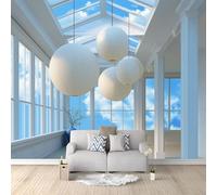 Générique Papier Peint Panoramique Minimaliste Moderne Lanterne Dôme Zen, Poster Géant Mural 400 x 280 cm, Intissé Décoration Murale pour Salon & Chambre d'Enfant, Bleu Marine (Non-adhésif)