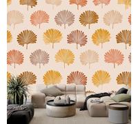 Générique Papier Peint Panoramique Minimaliste Motifs Floraux En Éventail Rayures Papier Peint Intissé Bohème Tapisserie Poster Mural pour Salon Chambre Décoration Murale 350(L) x 256(H) cm