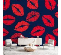 Générique Papier Peint Panoramique Moderne 350 x 256 cm Papier Peint Intissé Mural, Poster Geant Mural Empreinte de lèvres Bleu marine pour Salon Chambre d'enfants restaurant Décoration Murale