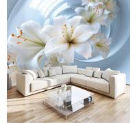 Générique Papier Peint Panoramique Moderne Abstrait Fleurs Tunnel Espace, Poster Géant Mural 300 x 210 cm, Intissé Décoration Murale pour Salon & Chambre d'Enfant, Bleu Marine (Non-adhésif)