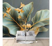 Générique Papier Peint Panoramique Moderne Feuilles Bananier Botanique Feuille Or Gris Graphite 200 x 140 cm - Tapisserie Murale Moderne en Non-tissé pour Salon, Chambre à Coucher ou Chambre d'enfant