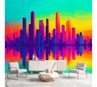 Générique Papier Peint Panoramique Moderne Néon Poster Mural, Ville Architecture Papier Peint Intissé Salon Chambre d'Enfant Chambre Canapé TV Fond Décoration - 200 x 140 cm