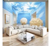 Générique Papier Peint Panoramique Moderne Origami Sphère Plafond Nuages Bleu, Poster Mural Géant Intissé, Tapisserie pour Décoration Salon et Chambre d'Enfants 250 x 175 cm