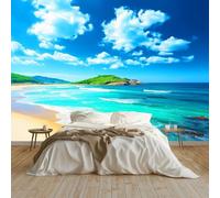 Générique Papier peint Panoramique Moderne Plage Île Nature Paysage Vacances 200 x 140 cm, Décoration Murale intissé - Décoratif Salon Salle de Bain Chambre d'enfant Bleu