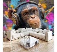 Générique Papier Peint Panoramique Moderne Tendance Gorille Musique Casque, Poster Géant Mural 200 x 140 cm, Intissé Décoration Murale pour Salon & Chambre d'Enfant, Gris Anthracite (Non-adhésif)