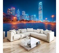 Générique Papier Peint Panoramique Moderne Urbain Architecture Ville Skyline 200 x 140 cm, 3D Tapisserie Murale Bleu Foncé Intissé, Poster Géant pour Salon, Chambre et Bureau