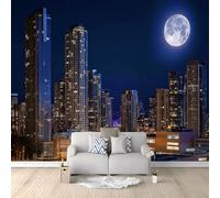 Générique Papier Peint Panoramique Moderne Ville Immeuble Grande Hauteur Vue Nocturne Bleu Foncé, Papier Peint Intissé 3D pour Chambre d'Enfant et Salon, Décoration Murale XXL 400 x 280 cm