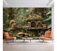 Générique Papier Peint Panoramique Monde des Contes de Fées, Papier Peint Écureuil Cabane Forêt 250 x 175 cm, Photo Décoration Murale, Papiers Peints Intissé Décoration Murale Salon Chambre EL&D56