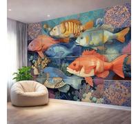 Générique Papier Peint Panoramique Monde Sous-Marin Poissons Coraux - 300 x 210 cm Poster Coloré Mural 3D Papier Peint Intissé pour Salon Chambre Adulte Enfant Décor Décoration Murale