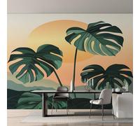 Générique Papier Peint Panoramique Monstera, Papier Peint Coucher de Soleil Botanique Fond pour Chambre Wallpaper, Fresque Murale pour Salon Salle Deco Murale, 350x256cm D&O86