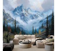 Générique Papier Peint Panoramique Montagnes enneigées pins paysages 200x140 cm Papier Peint Intissé Mural, Poster Geant Mural 3D, pour Salon Chambre d'enfants restaurant Décoration Murale