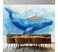 Générique Papier Peint Panoramique Motif Fantaisie Baleines Îles - 400 x 280 cm Décoration Geant Papier Peint Intissé Moderne, Aquarelle thème Poster Murales pour Salon Chambre restaurant Décoration