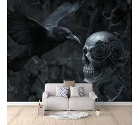 Générique Papier Peint Panoramique Mourir 250 × 175 cm - Papier Peint Intissé Revêtement, Corbeau Crâne Gothique Mural pour Chambre Salon 3D Art Design Moderne Décoration Murale