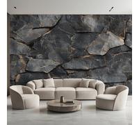 Générique Papier Peint Panoramique Mur de Pierre Sombre, Papier Peint Brique Pierre Rustique 400 x 280 cm, Photo Décoration Murale, Papiers Peints Intissé Décoration Murale Salon Chambre EL&D55