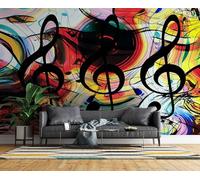 Générique Papier Peint Panoramique Musique Notes De Musique Intissé Poster Fresque Murale 3D Graffiti Art Décoration Murale Art Wallpaper pour Salon Cuisine Bureau Chambre d'enfant 366x254 cm R-5