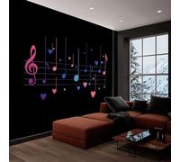 Générique Papier peint panoramique musique notes rayures, photo mural moderne 200L x 140H cm - Papier peint décoration de maison minimalisme pour salon, chambre, chambre des enfants, bureau
