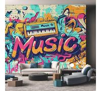 Générique Papier Peint Panoramique Musique, Papier Peint Graffiti Street Art Fond pour Chambre Wallpaper, Fresque Murale pour Salon Salle Deco Murale, 250x175cm D&O13