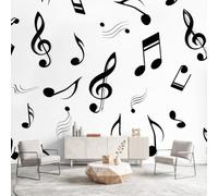 Générique Papier Peint Panoramique Musique Style nordique Notes de musique intissé Murale Beige pour Salon Chambre d'enfants restaurant Décoration Murale Poster, 350 x 256 cm(L x H)