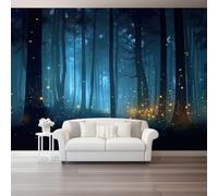 Générique Papier Peint Panoramique Mystérieux Forêt Lucioles, 250 x 175 cm Papier Peint Intissé Mural, Poster Geant Mural 3D - Bleu Foncé pour Salon Chambre D'enfants Personnalisé Décoration Murale