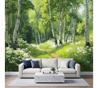 Générique Papier Peint Panoramique Nature Forêt Verte 250 x 175 cm | Papier Peint Intissé Mural Campagne Pastorale Plantes Fleurs pour Salon Canapé TV Fond Décoration, Personnalisable Taille
