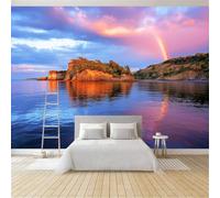 Générique Papier Peint Panoramique Nature Île Arc En Ciel Nuages Arbres Bleu Poster Mural Intissé 250 x 175 cm Décoration Murale pour Salon, Chambre à Coucher, Bureau et Fond TV