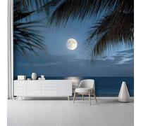 Générique Papier Peint Panoramique Nature Océan Vue Nocturne - Papier Peint Intissé motif Bleu Gris pour Chambre Salon Bureau Décoration, Poster Tableaux Photo d'intérieur Murales 300 x 210 cm