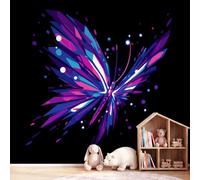 Générique Papier Peint Panoramique Néon Insectes Poster Mural, Papillons Noir Papier Peint Intissé Salon Chambre d'Enfant Chambre Canapé TV Fond Décoration - 250 x 175 cm