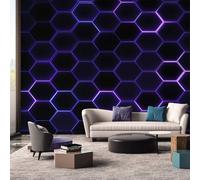 Générique Papier Peint Panoramique Nid d'Abeille - Papier Peint Rayon de Miel Hexagone Violet - Deco Chambre Salon - Fresque Murale - Wallpaper - 450x315 cm A-4064