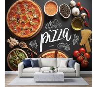 Générique Papier Peint Panoramique Nourriture Pizza Lettre, 3D Papier Peint Intissé 200x140 cm Photo Poster Grand Mural Pour Salon Chambre Enfant Chambre Décoration Murale