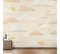 Générique Papier Peint Panoramique Nuage Mignon, Papier Peint Soleil de Dessin Animé Enfant 200 x 140 cm, Photo Décoration Murale, Papiers Peints Intissé Décoration Murale Salon Chambre EL&D75