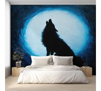 Générique Papier Peint Panoramique Nuit au Clair de Lune, Papier Peint Hurlement de Loup Fond pour Chambre Wallpaper, Fresque Murale pour Salon Salle Deco Murale, 300x210cm D&O187