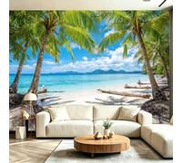 Générique Papier Peint Panoramique Océan Île Décoration Murale 350 x 256cm | Géant 3D Papier Peint Intissé pour Salon Chambre Salle à Manger Chambre d'Enfant, Ciel Plage Arbre Paysage Poster