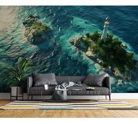 Générique Papier Peint Panoramique Océan îles Intissé Poster Fresque Murale 3D Phare Paysage Wallpaper pour Salon Chambre d'enfant Restaurant Couloir TV Fond Décoration Murale 450x315 cm H1374