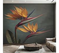 Générique Papier Peint Panoramique Oiseau de Paradis, Papier Peint Fleur Tropicale Fond pour Chambre Wallpaper, Fresque Murale pour Salon Salle Deco Murale, 200x140cm D&O161