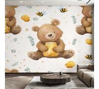 Générique Papier Peint Panoramique Ours en Peluche, Papier Peint Abeille de Dessin Animé Fond pour Chambre Wallpaper, Fresque Murale pour Salon Salle Deco Murale, 250x175cm D&O149