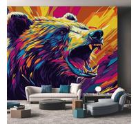 Générique Papier Peint Panoramique Ours, Papier Peint Graffiti Coloré Street Art Fond pour Chambre wallpaper, Fresque Murale pour Salon Salle Deco Murale, 396x280cm D&O15