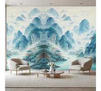 Générique Papier Peint Panoramique, Papier Peint Forêt, Décoration Murale Paysages de Montagne, Moderne Bleu Intissé Tapisserie Murale Pour Salon Chambre D'Enfant - 365x254cm(L x H)