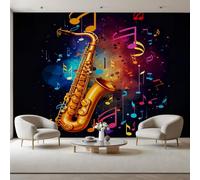 Générique Papier Peint Panoramique, Papier Peint Musique, Notes de Saxophone Poster Geant Mural Personnalisé 3D, Coloré Tapisserie Panoramique 390x260cm(L x H)