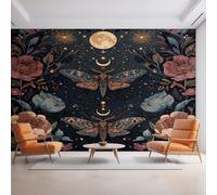 Générique Papier Peint Panoramique Papillon, Papier Peint Fleur Céleste Insecte Papillon de Nuit 350 x 250 cm, Photo Décoration Murale, Papiers Peints Intissé Décoration Murale Salon Chambre EL&D56