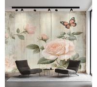 Générique Papier Peint Panoramique Papillon Rose, Papier Peint Chalet de Campagne Fond pour Chambre Wallpaper, Fresque Murale pour Salon Salle Deco Murale, 396x280cm D&O102