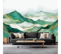 Générique Papier Peint Panoramique Paysage À L'Aquarelle Lignes De Montagnes, Vert Décoration murale - Tapisserie décorative pour chambre salon, Papier Peint Panoramique Intissé Moderne, 300 x 210 cm