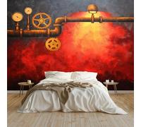 Générique Papier Peint Panoramique Peinture À L'Huile Ancienne Usine Tuyaux Poster Geant Mural 200x140 cm, pour Salon Chambre Chambre D'enfants Restaurant Décoration Murale, Rouge