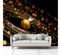 Générique Papier Peint Panoramique Peinture Murale Abstrait Lumières Perles Dorées Noir 3D Effet Intissé Grand Tapisserie Papier Peint Mural 200x140 cm pour Salon Chambre D'enfants Restaurant