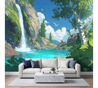 Générique Papier Peint Panoramique Peinture Murale Nature Paysage Forêt Cascade 3D Effet Intissé Grand Tapisserie Papier Peint Mural 250x175 cm pour Salon Chambre D'enfants Restaurant