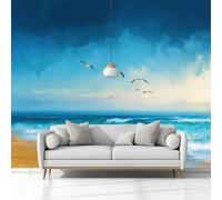 Générique Papier Peint Panoramique Peinture Murale Peinture Paysage Marin Plage Bleu 3D Effet Intissé Grand Tapisserie Papier Peint Mural 368x254 cm pour Salon Chambre D'enfants Restaurant
